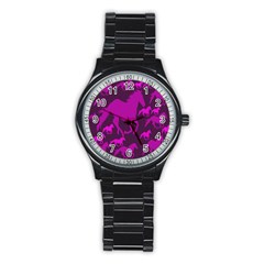 Pink Horses Horse Animals Pattern Colorful Colors Stainless Steel Round Watch by Simbadda