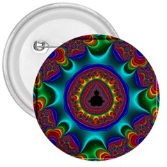 3d Glass Frame With Kaleidoscopic Color Fractal Imag 3  Buttons by Simbadda