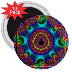 3d Glass Frame With Kaleidoscopic Color Fractal Imag 3  Magnets (10 Pack)  by Simbadda