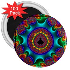 3d Glass Frame With Kaleidoscopic Color Fractal Imag 3  Magnets (100 Pack) by Simbadda