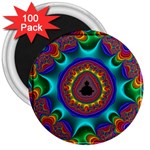 3d Glass Frame With Kaleidoscopic Color Fractal Imag 3  Magnets (100 pack) Front