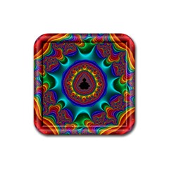 3d Glass Frame With Kaleidoscopic Color Fractal Imag Rubber Coaster (square)  by Simbadda