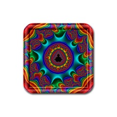 3d Glass Frame With Kaleidoscopic Color Fractal Imag Rubber Square Coaster (4 Pack)  by Simbadda