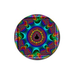 3d Glass Frame With Kaleidoscopic Color Fractal Imag Rubber Coaster (round)  by Simbadda