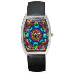 3d Glass Frame With Kaleidoscopic Color Fractal Imag Barrel Style Metal Watch by Simbadda