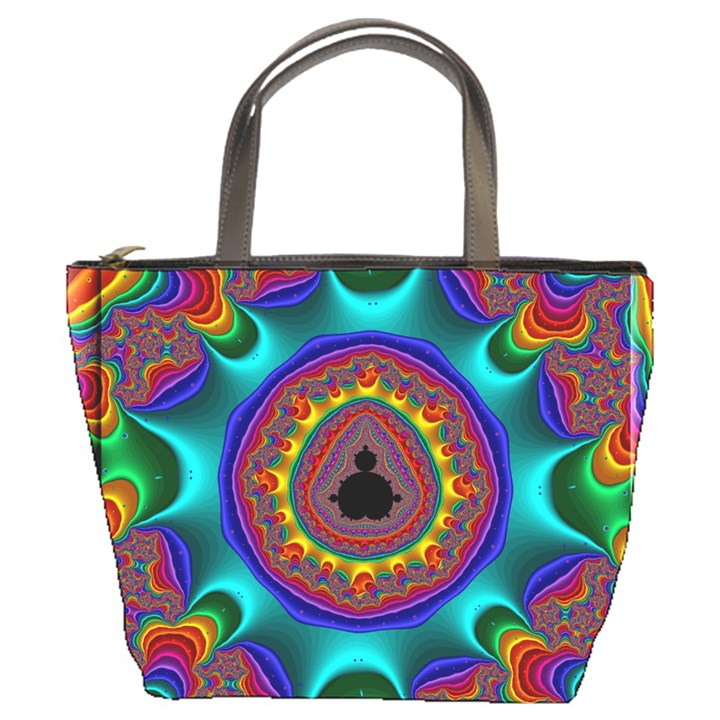 3d Glass Frame With Kaleidoscopic Color Fractal Imag Bucket Bags