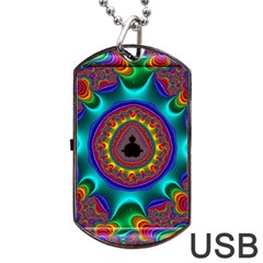 3d Glass Frame With Kaleidoscopic Color Fractal Imag Dog Tag Usb Flash (one Side) by Simbadda