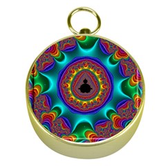 3d Glass Frame With Kaleidoscopic Color Fractal Imag Gold Compasses by Simbadda