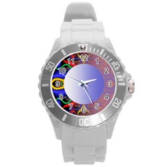 Texture Circle Fractal Frame Round Plastic Sport Watch (l) by Simbadda