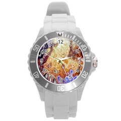 Space Abstraction Background Digital Computer Graphic Round Plastic Sport Watch (l) by Simbadda