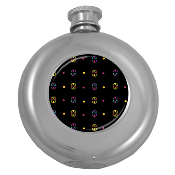 Abstract A Colorful Modern Illustration Black Background Round Hip Flask (5 oz)