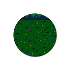 Green Abstract A Colorful Modern Illustration Rubber Round Coaster (4 Pack)  by Simbadda