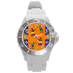 A Colorful Modern Illustration For Lovers Round Plastic Sport Watch (l) by Simbadda