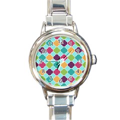 Colorful Quatrefoil Pattern Wallpaper Background Design Round Italian Charm Watch by Simbadda