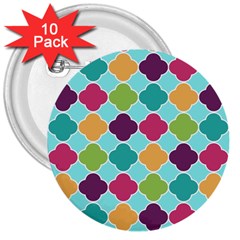 Colorful Quatrefoil Pattern Wallpaper Background Design 3  Buttons (10 Pack)  by Simbadda