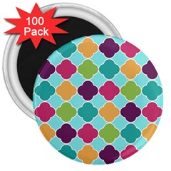 Colorful Quatrefoil Pattern Wallpaper Background Design 3  Magnets (100 Pack) by Simbadda