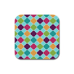 Colorful Quatrefoil Pattern Wallpaper Background Design Rubber Square Coaster (4 Pack)  by Simbadda