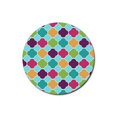 Colorful Quatrefoil Pattern Wallpaper Background Design Rubber Coaster (round)  by Simbadda