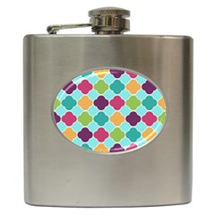 Colorful Quatrefoil Pattern Wallpaper Background Design Hip Flask (6 Oz) by Simbadda