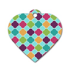 Colorful Quatrefoil Pattern Wallpaper Background Design Dog Tag Heart (two Sides) by Simbadda