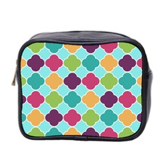 Colorful Quatrefoil Pattern Wallpaper Background Design Mini Toiletries Bag 2-side by Simbadda