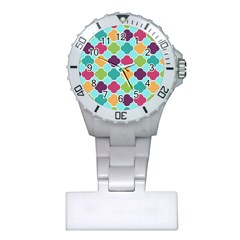 Colorful Quatrefoil Pattern Wallpaper Background Design Plastic Nurses Watch by Simbadda