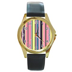 Seamless Colorful Stripes Pattern Background Wallpaper Round Gold Metal Watch by Simbadda