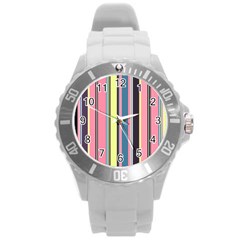 Seamless Colorful Stripes Pattern Background Wallpaper Round Plastic Sport Watch (l) by Simbadda