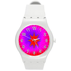 Pink Digital Computer Graphic Round Plastic Sport Watch (m) by Simbadda