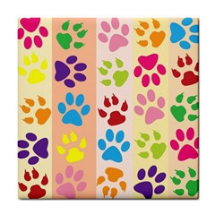 Colorful Animal Paw Prints Background Tile Coasters