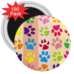 Colorful Animal Paw Prints Background 3  Magnets (100 Pack) by Simbadda