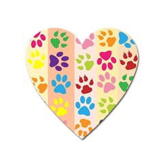 Colorful Animal Paw Prints Background Heart Magnet by Simbadda