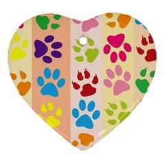 Colorful Animal Paw Prints Background Heart Ornament (two Sides) by Simbadda