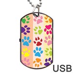 Colorful Animal Paw Prints Background Dog Tag USB Flash (Two Sides) Front