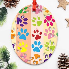 Colorful Animal Paw Prints Background Ornament (oval Filigree) by Simbadda