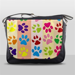 Colorful Animal Paw Prints Background Messenger Bags by Simbadda