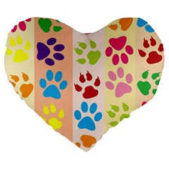 Colorful Animal Paw Prints Background Large 19  Premium Heart Shape Cushions