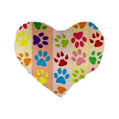 Colorful Animal Paw Prints Background Standard 16  Premium Flano Heart Shape Cushions by Simbadda