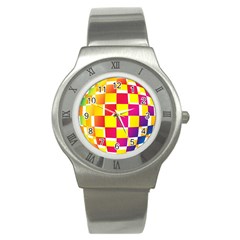 Squares Colored Background Stainless Steel Watch