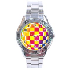 Squares Colored Background Stainless Steel Analogue Watch