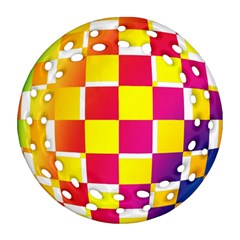 Squares Colored Background Round Filigree Ornament (Two Sides)