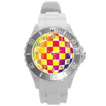 Squares Colored Background Round Plastic Sport Watch (L) Front