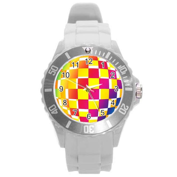 Squares Colored Background Round Plastic Sport Watch (L)