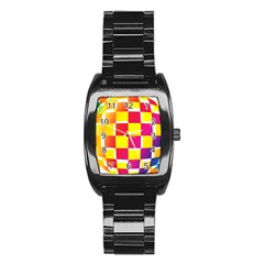 Squares Colored Background Stainless Steel Barrel Watch