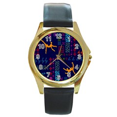 A Colorful Modern Illustration For Lovers Round Gold Metal Watch by Simbadda