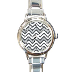 Shades Of Grey And White Wavy Lines Background Wallpaper Round Italian Charm Watch by Simbadda