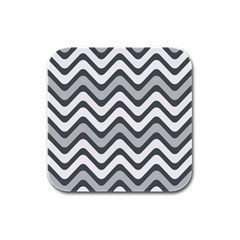 Shades Of Grey And White Wavy Lines Background Wallpaper Rubber Square Coaster (4 Pack)  by Simbadda