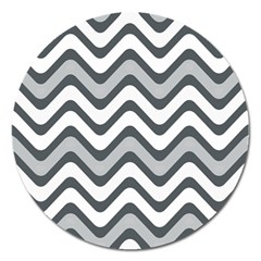 Shades Of Grey And White Wavy Lines Background Wallpaper Magnet 5  (round) by Simbadda