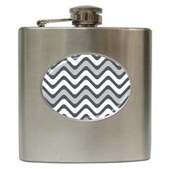 Shades Of Grey And White Wavy Lines Background Wallpaper Hip Flask (6 Oz) by Simbadda