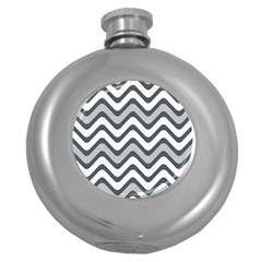 Shades Of Grey And White Wavy Lines Background Wallpaper Round Hip Flask (5 Oz) by Simbadda